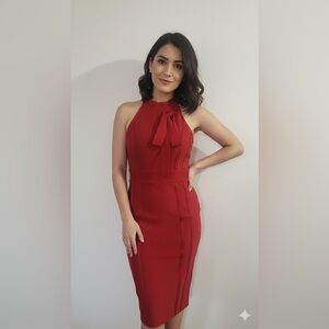 bebe Red Bow-Tie Midi Dress